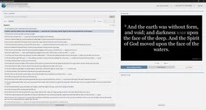 Scripture Cast operator console showing Bible verse search and live projector display